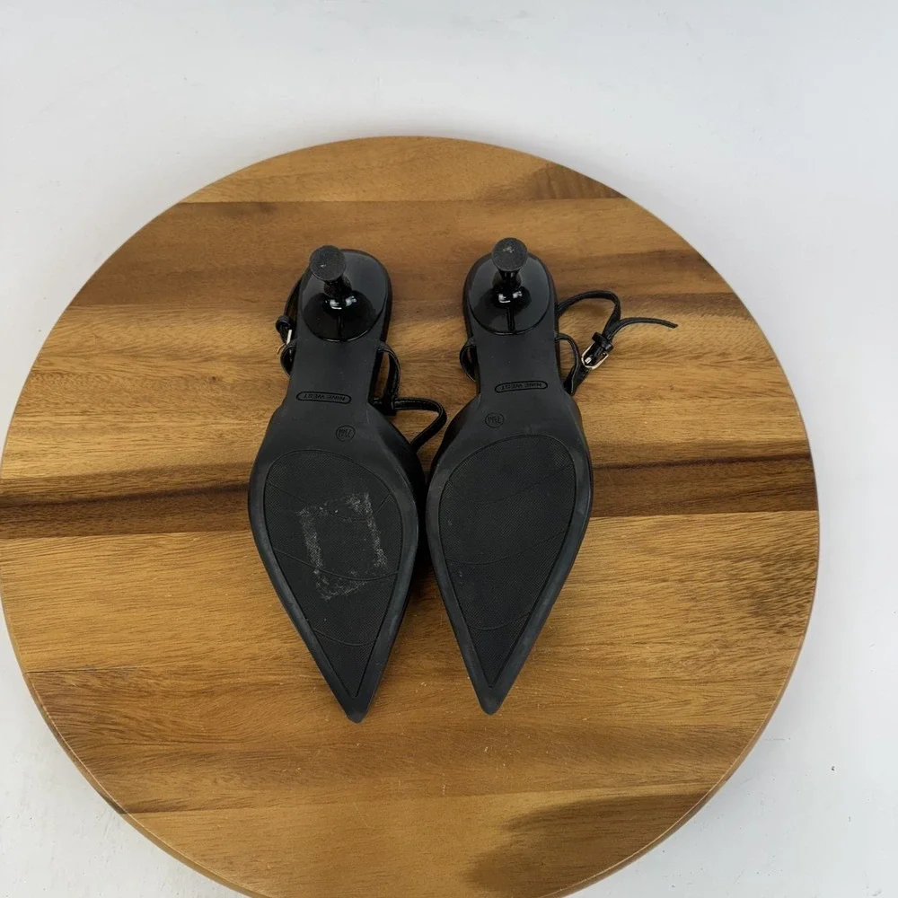Womens Nine West Rowen Black Faux Leather Slingback Kitten Heeled Mules Size 7.5